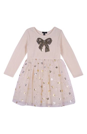 Zunie Kids' Long Sleeve Knit Tulle Dress In Ivory