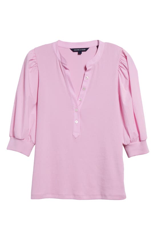 Shop Veronica Beard Coralee Puff Shoulder Rib & Stretch Poplin Top In Barely Orchid