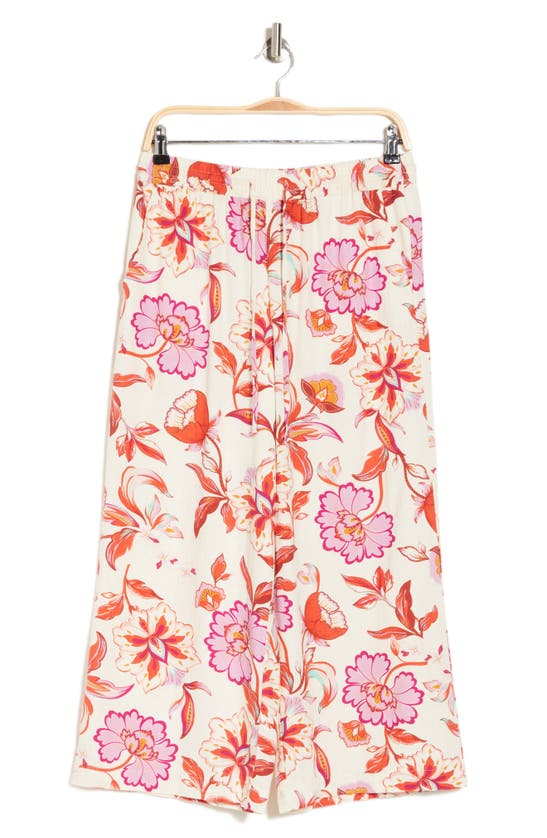 Laundry By Shelli Segal Floral Print Wide Leg Pants In Coral Floral