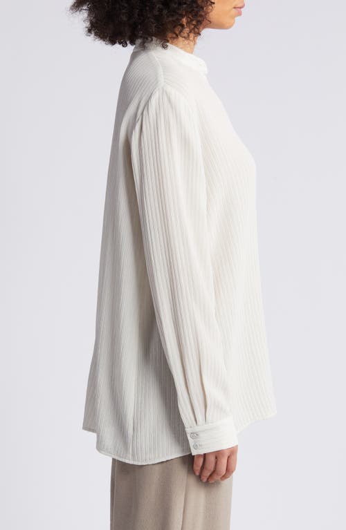 Eileen Fisher Rib Band Collar Silk Button-up Shirt In Bone