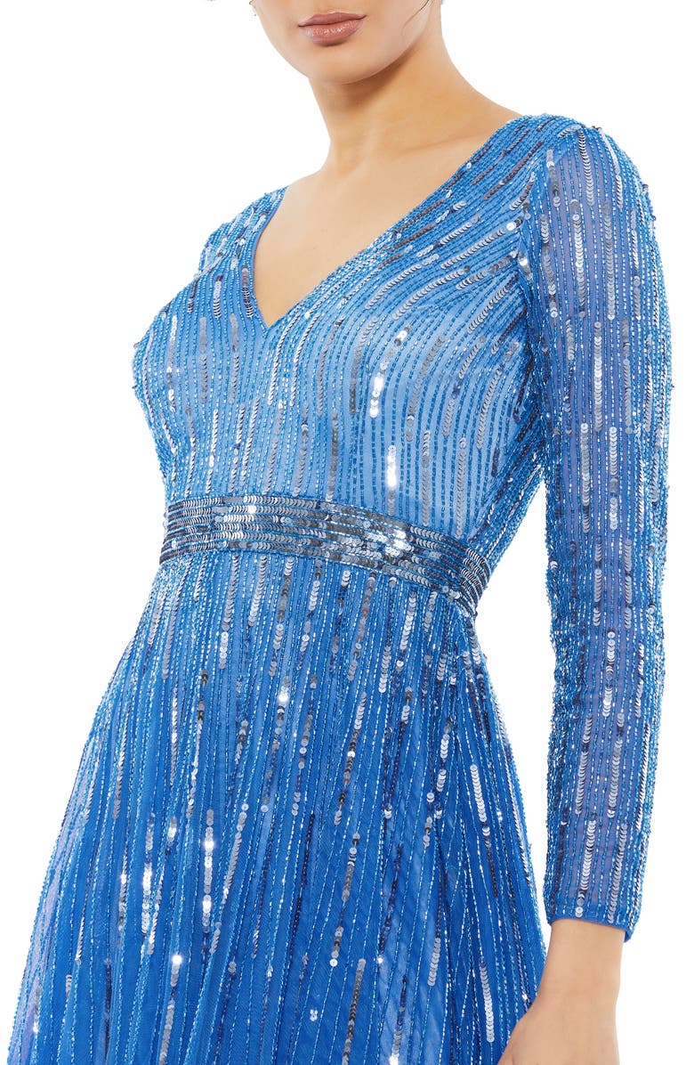 Mac Duggal Sequin Stripe Long Sleeve A Line Dress Nordstrom 9361