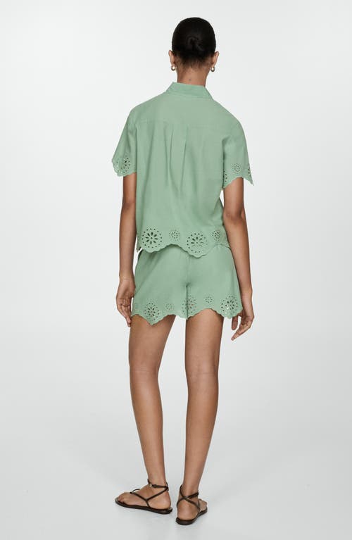 Mango Cotton Eyelet Shorts In Green