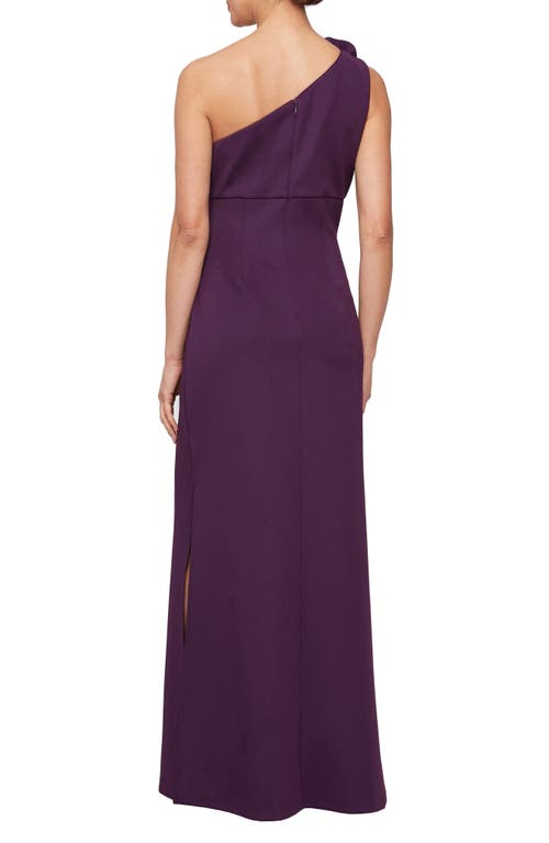 Shop Sl Fashions Rosette One-shoulder Gown In Plum