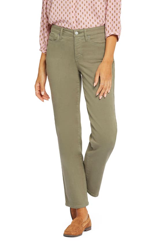 Nydj Relaxed Slender Womens Pocket Denim Straight Leg Jeans In Avocado