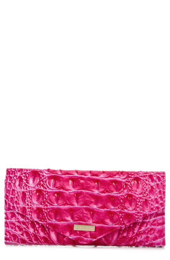 Brahmin Veronica Melbourne Croc Embossed Leather Envelope Wallet In Pink Cosmo