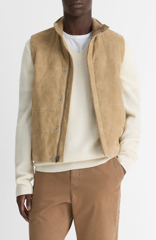 Shop Vince Suede Vest In Bristle Khaki/h Sheep