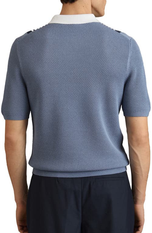 Shop Reiss Berlin Open Stitch Half Zip Polo Sweater In Blue/white