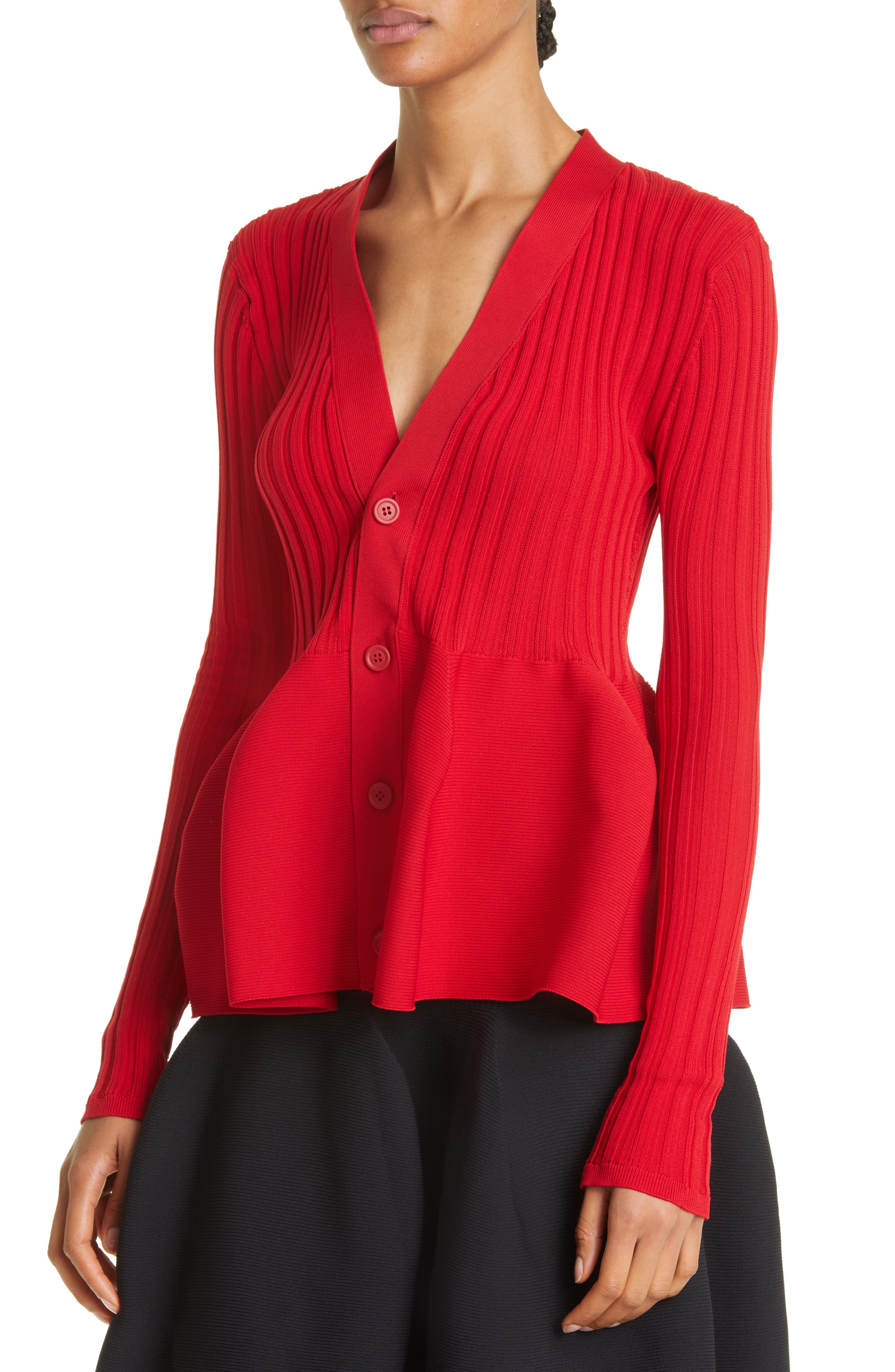 CFCL Pottery 1 Peplum Rib Cardigan in Red | Smart Closet