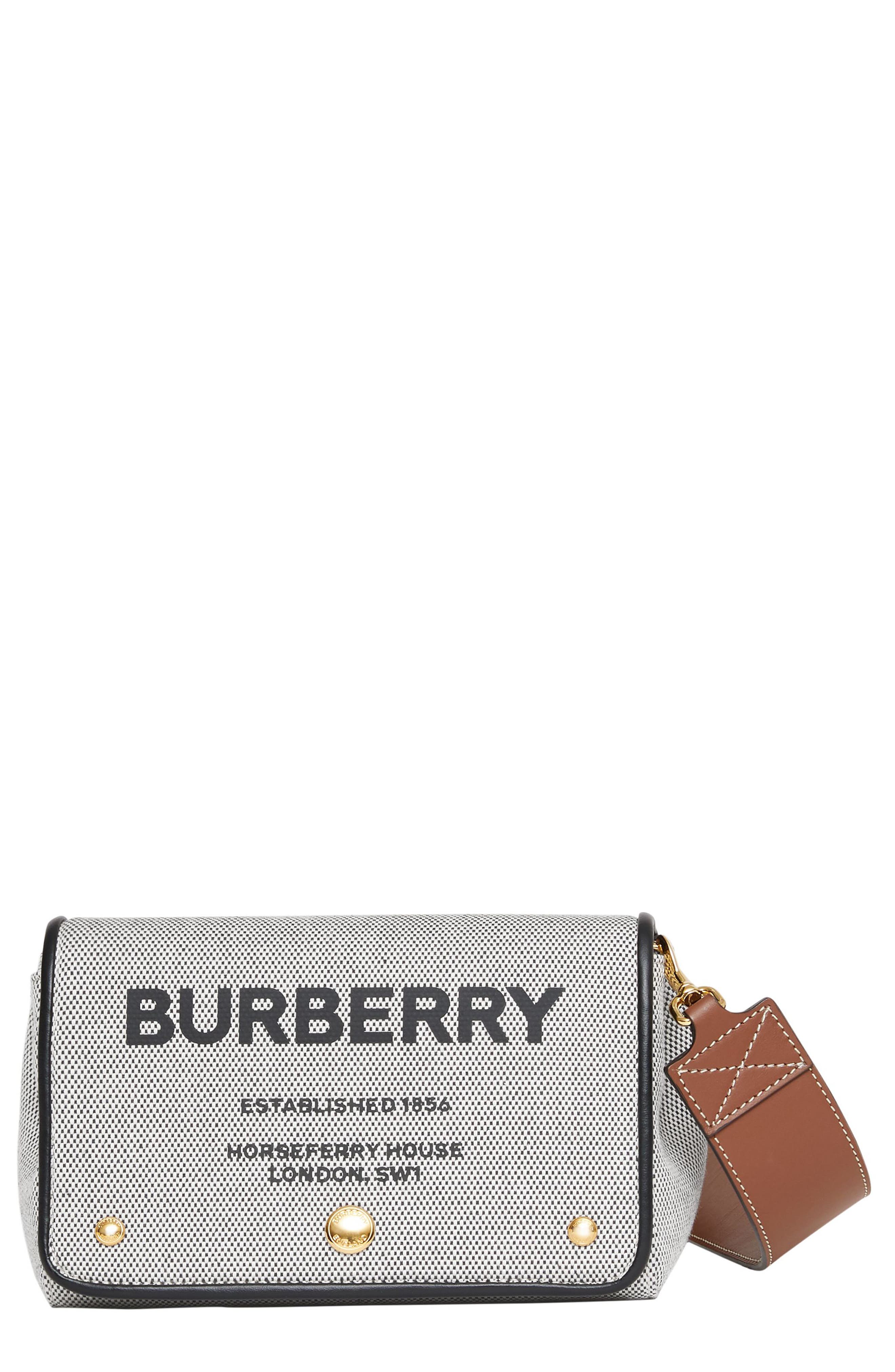 Burberry Hackberry Horseferry Print Canvas Crossbody Bag in Black/Tan at Nordstrom