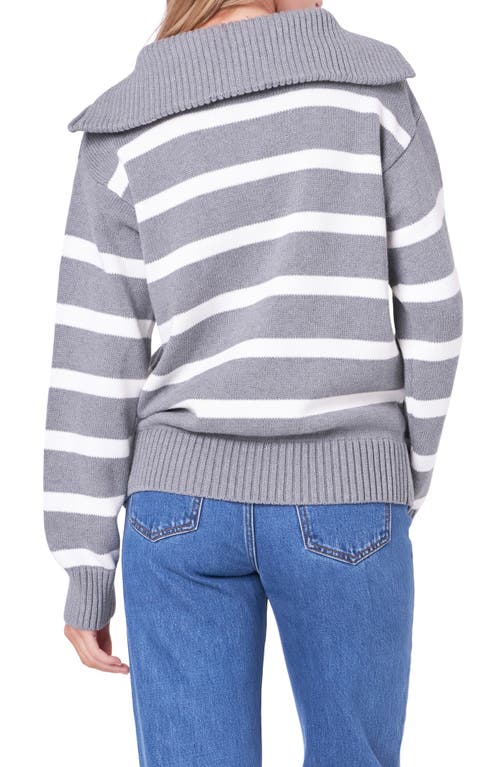 English Factory Stripe Cotton Zip Pullover In Heather Grey/white