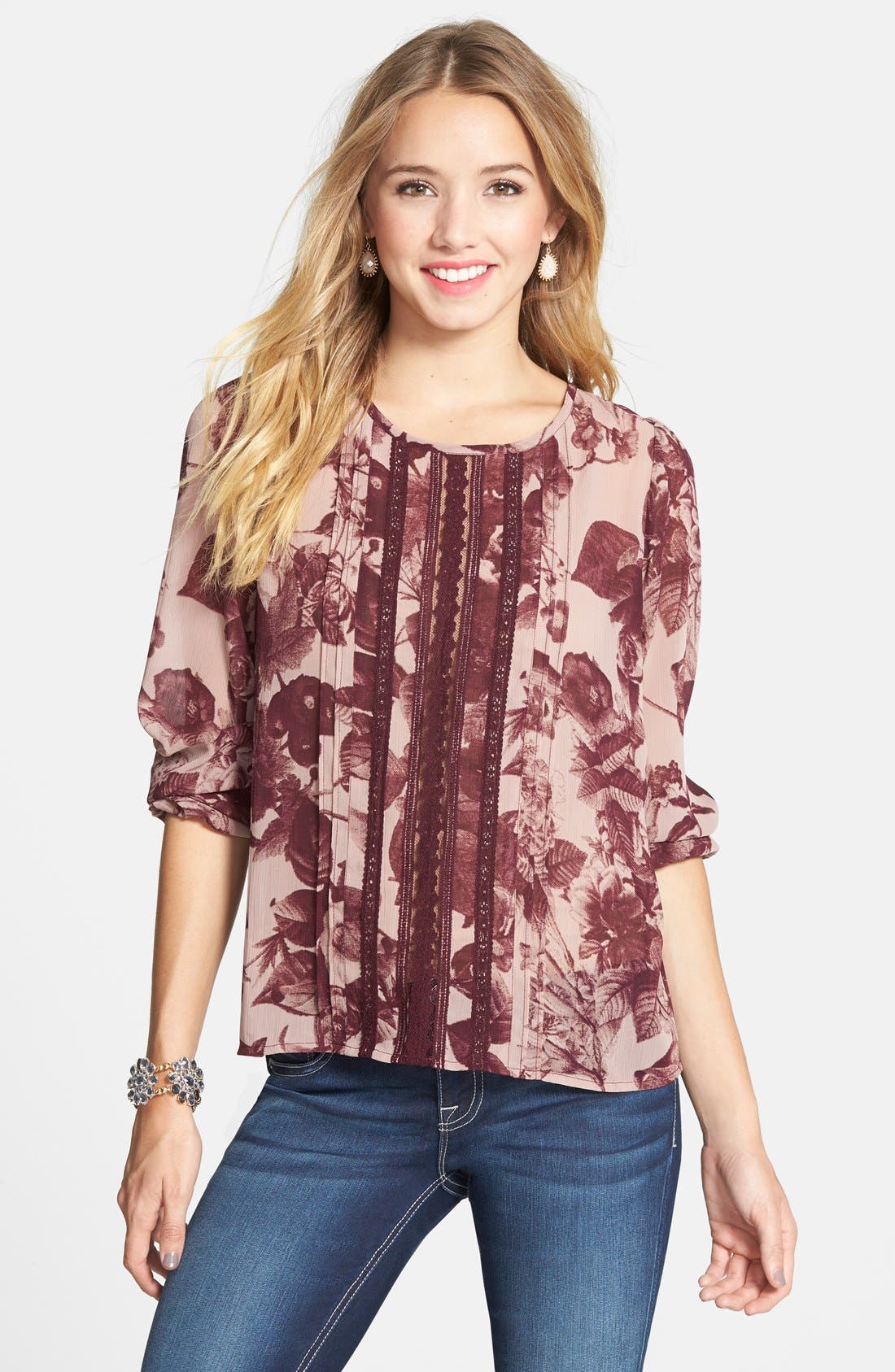 Frenchi Lace Pintuck Blouse (Juniors) Nordstrom