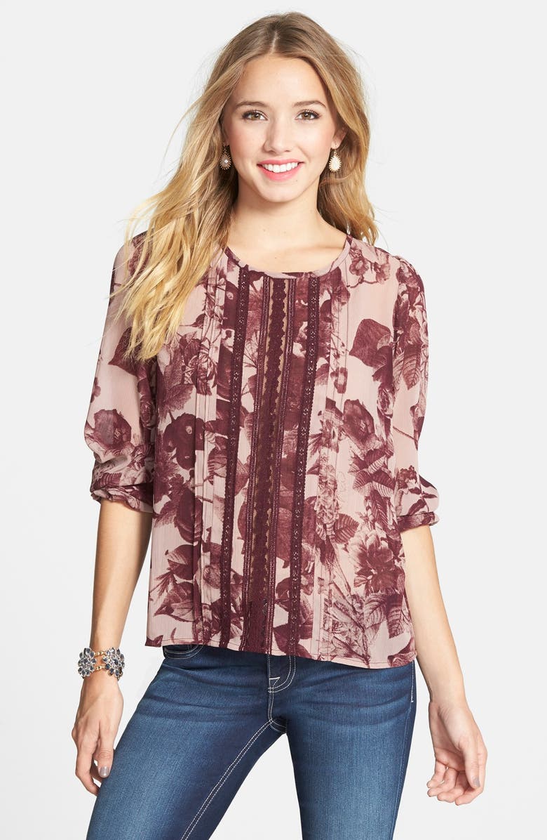Frenchi Lace Pintuck Blouse (Juniors) | Nordstrom