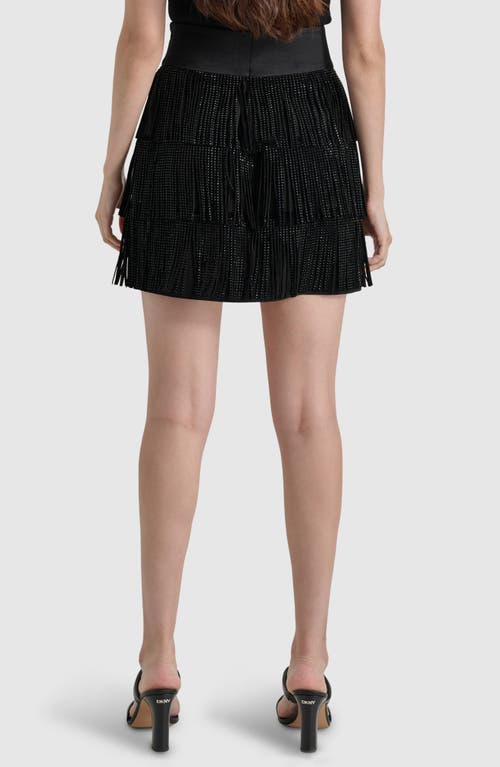 Shop Dkny Studded Fringe Miniskirt In Black