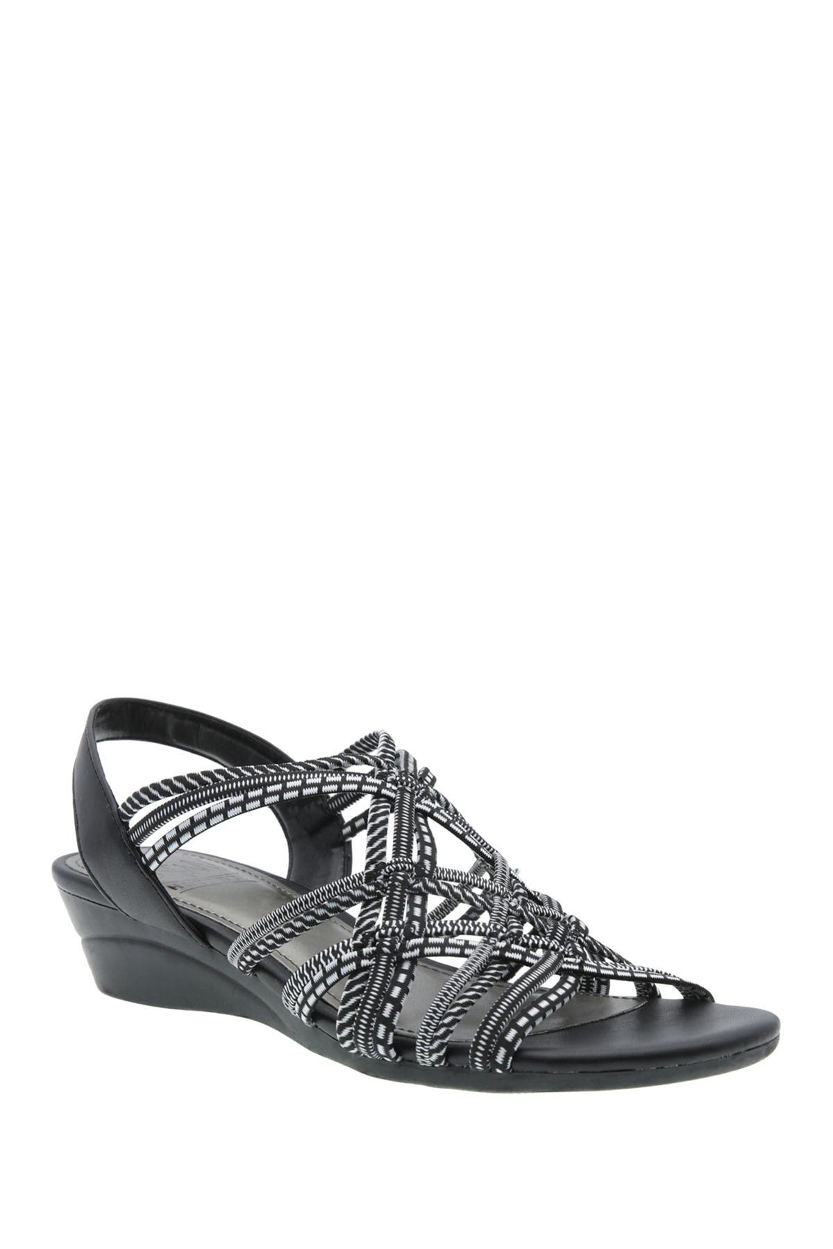 Impo Rainelle Stretch Wedge Sandal In Black/whit