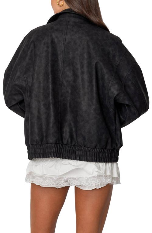 Edikted Faux Leather Bomber Jacket In Black