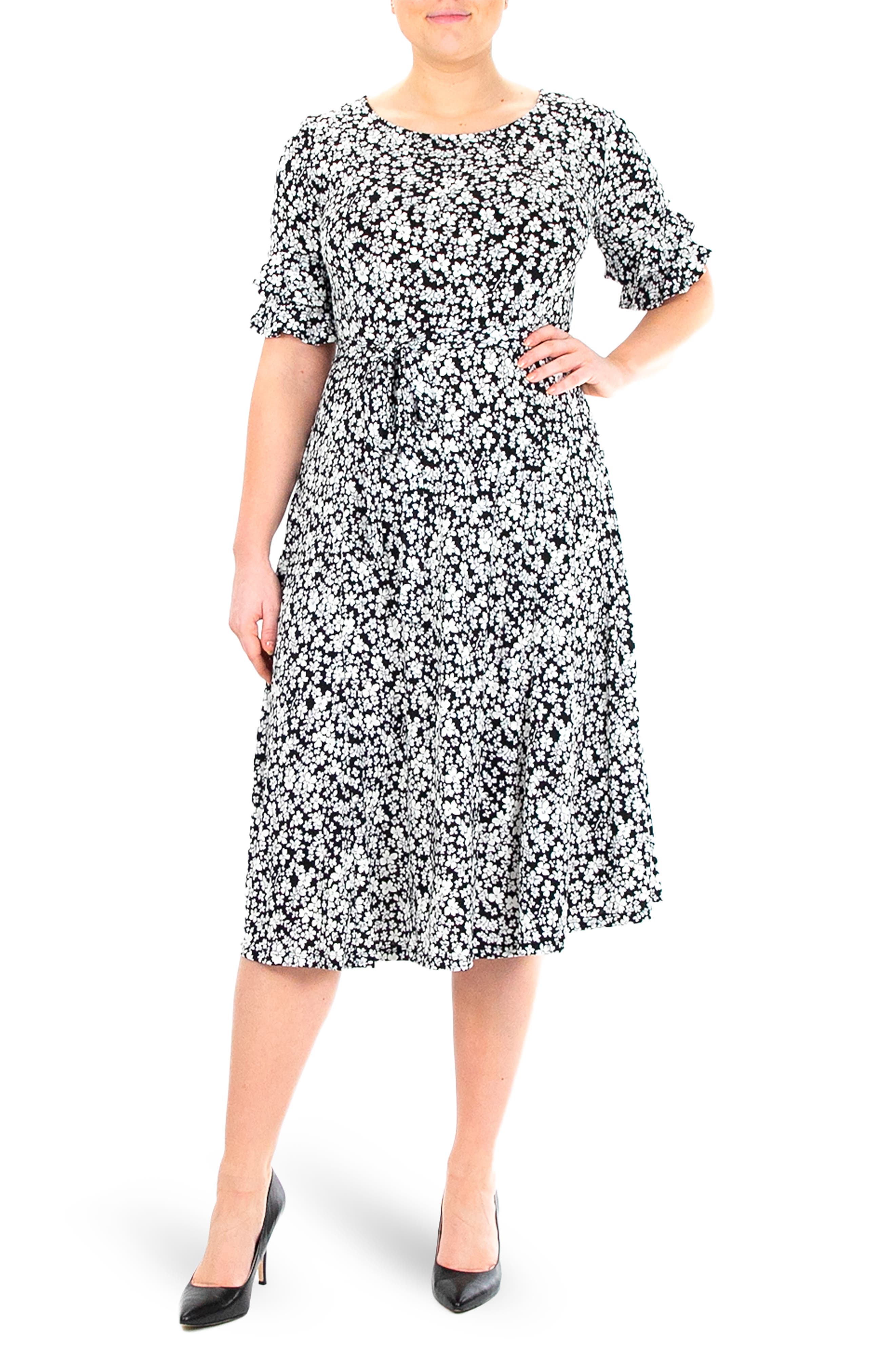 Ruffle Elbow Sleeve Midi Dress 