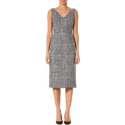 Carolina Herrera Houndstooth Wool & Silk Sheath Dress, White