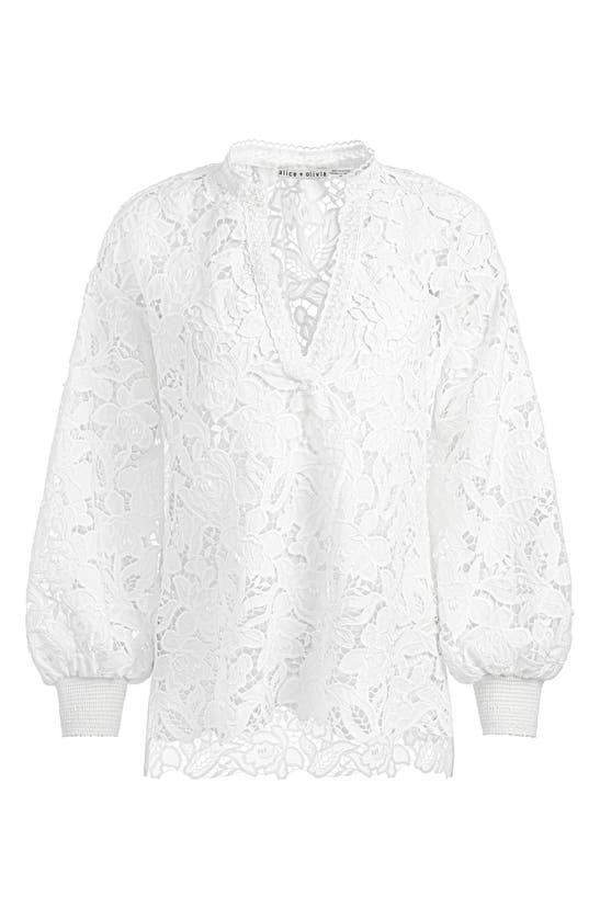Shop Alice And Olivia Alice + Olivia Aislyn Floral Lace Shirt In Off White