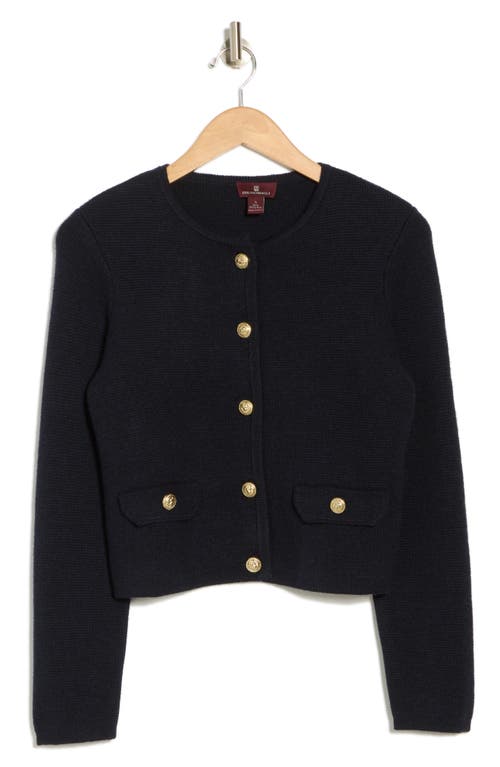 Bruno Magli Crewneck Merino Wool Cardigan In Navy