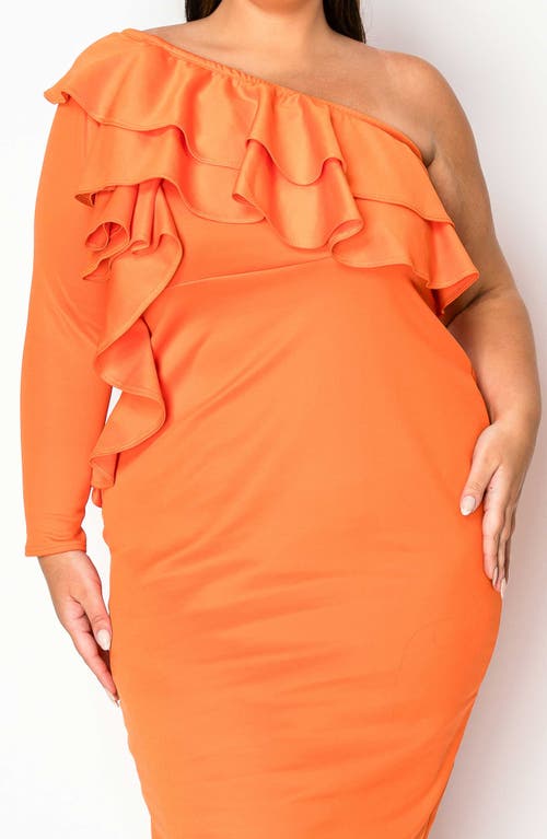 L I V D Val Ruffle One-shoulder Midi Dress In Tangerine