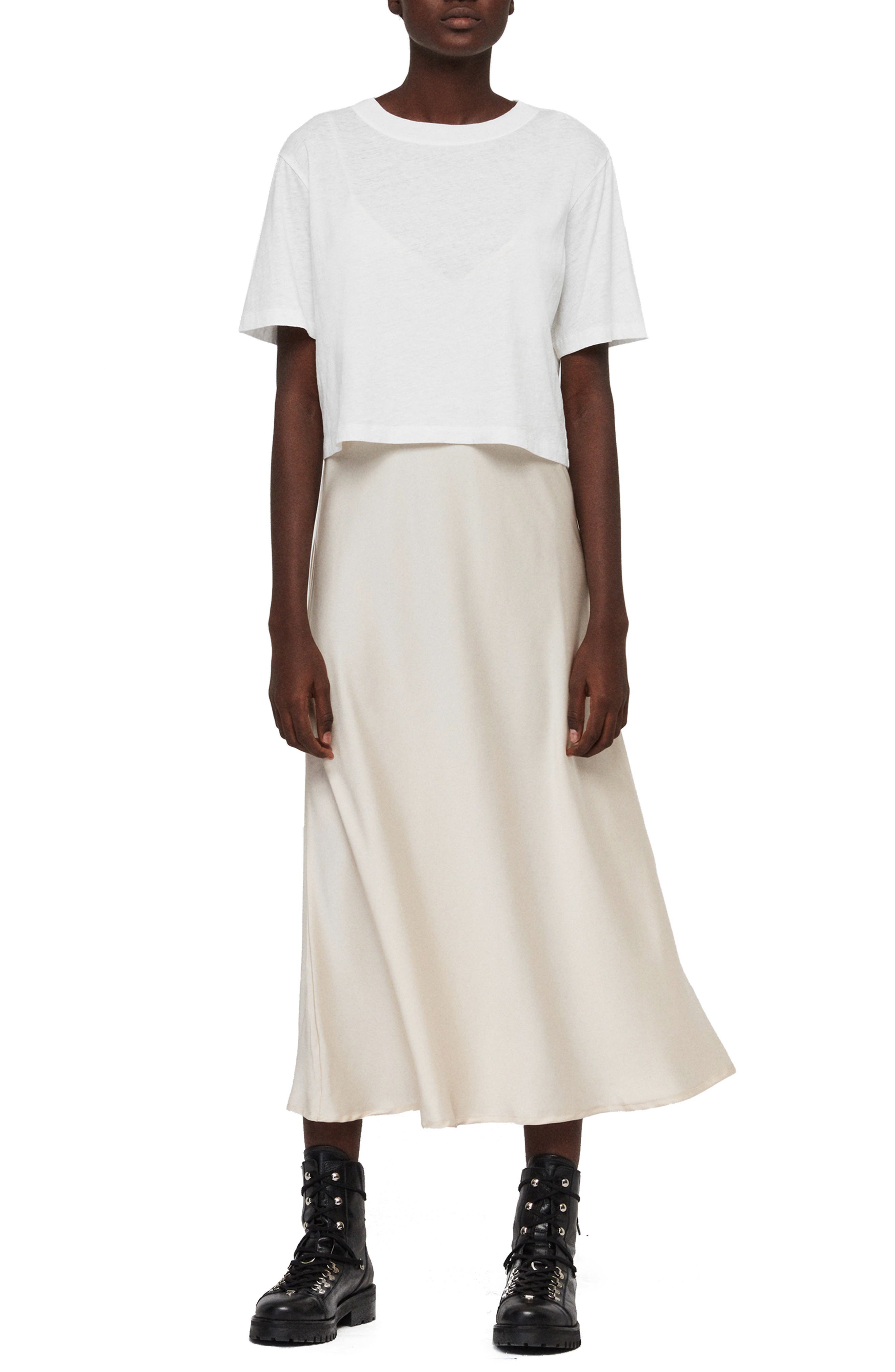Allsaints Benno Tee Topper Slipdress, Ivory