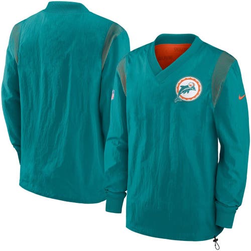 Men's Nike Aqua Miami Dolphins Sideline Coaches Performance Long Sleeve  V-Neck T-Shirt