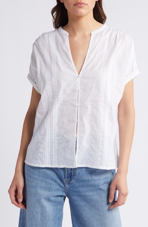 Pintuck Pleated Cotton Shirt in White