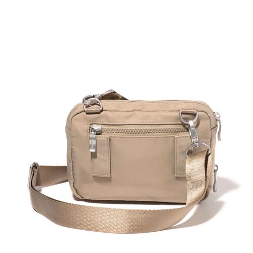 Baggallini Modern Double Zip Crossbody Bag In Taupe Twill