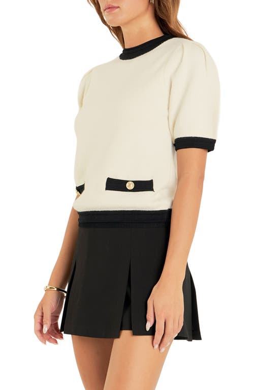 English Factory Puff Sleeve Sweater In Off White/black