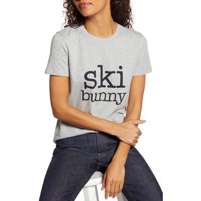 1901 Ski Bunny Graphic Short Sleeve Cotton Blend Tee, Grey