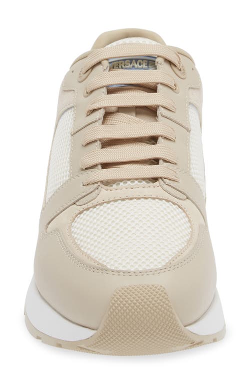 Shop Versace Mixed Media Sneaker In Mastic Chiffon Blu