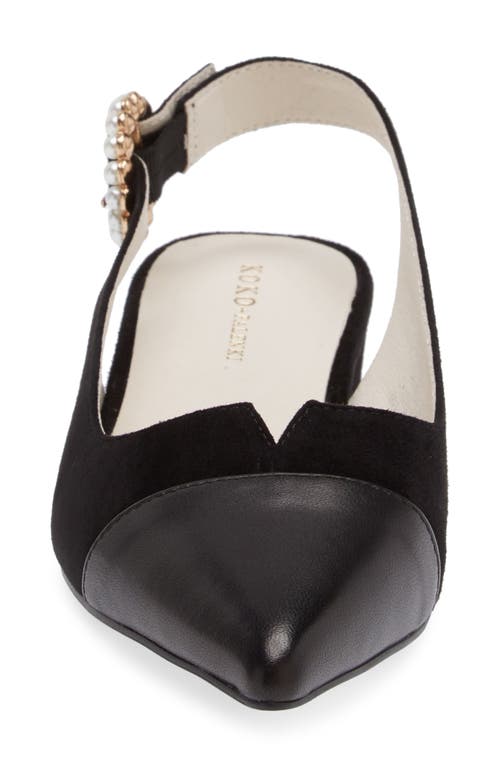 Shop Koko + Palenki Stella Pointed Cap Toe Slingback Pump In Black Suede