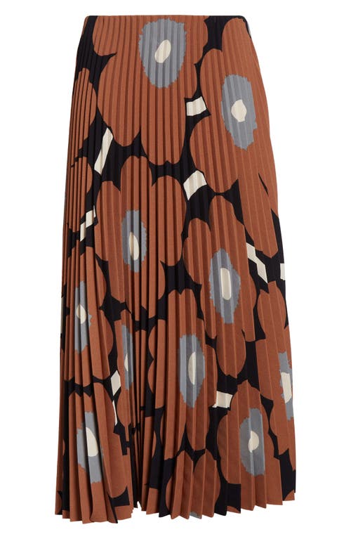 Shop Marimekko Myy Unikko Floral Pleated Midi Skirt In Brown Black Grey