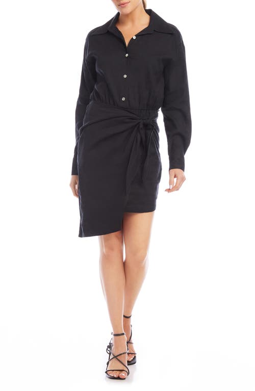 Shop Fifteen Twenty Maeve Long Sleeve Linen Blend Shirtdress In Black