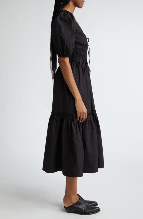 Shop Ganni Organic Cotton Poplin Tiered Dress In Black