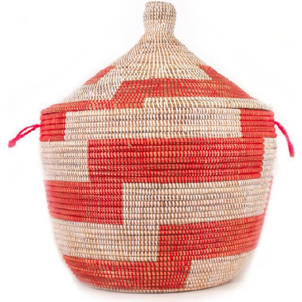 Mbare Dou Lid Storage Basket Stripe Red Low Storage In Red Stripe