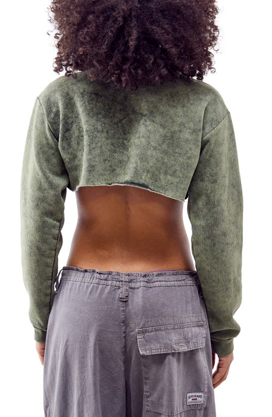 Shop Bdg Urban Outfitters Acid Wash Crop Sweatshirt In Dark Green