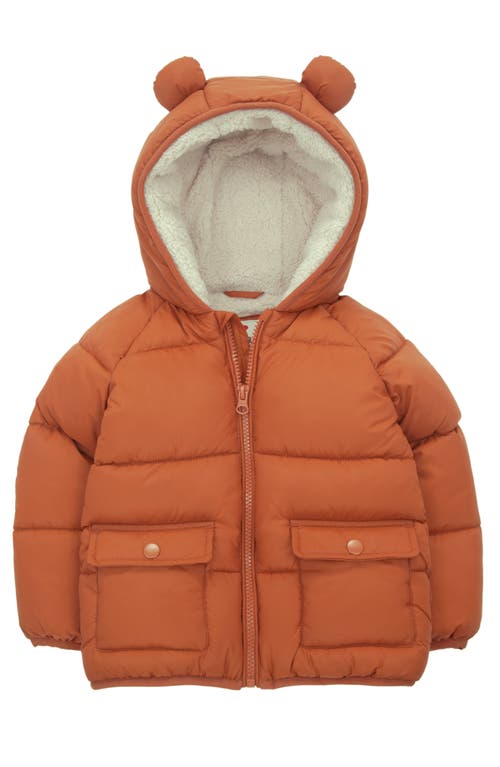 Shop Rokka&rolla Baby Fleece Lined Bear Puffer Jacket In Orange