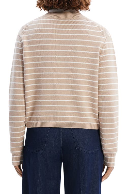 Shop Theory Waverly Stripe Cotton V-neck Crop Sweater In Light Camel/white