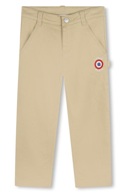 Shop Kenzo Kids' Logo Straight Leg Cotton Twill Pants In Sand