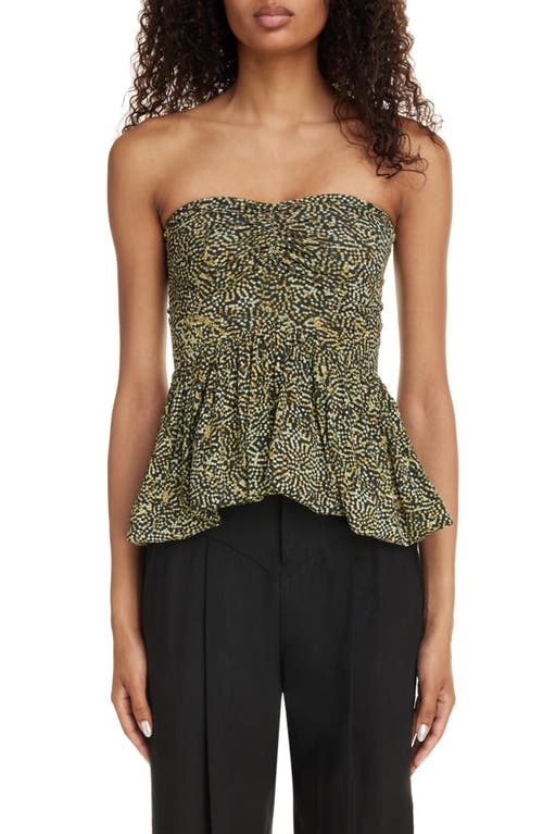 Isabel Marant Ermina Strapless Ruched Peplum Top in Black/Yellow at Nordstrom, Size 2 Us