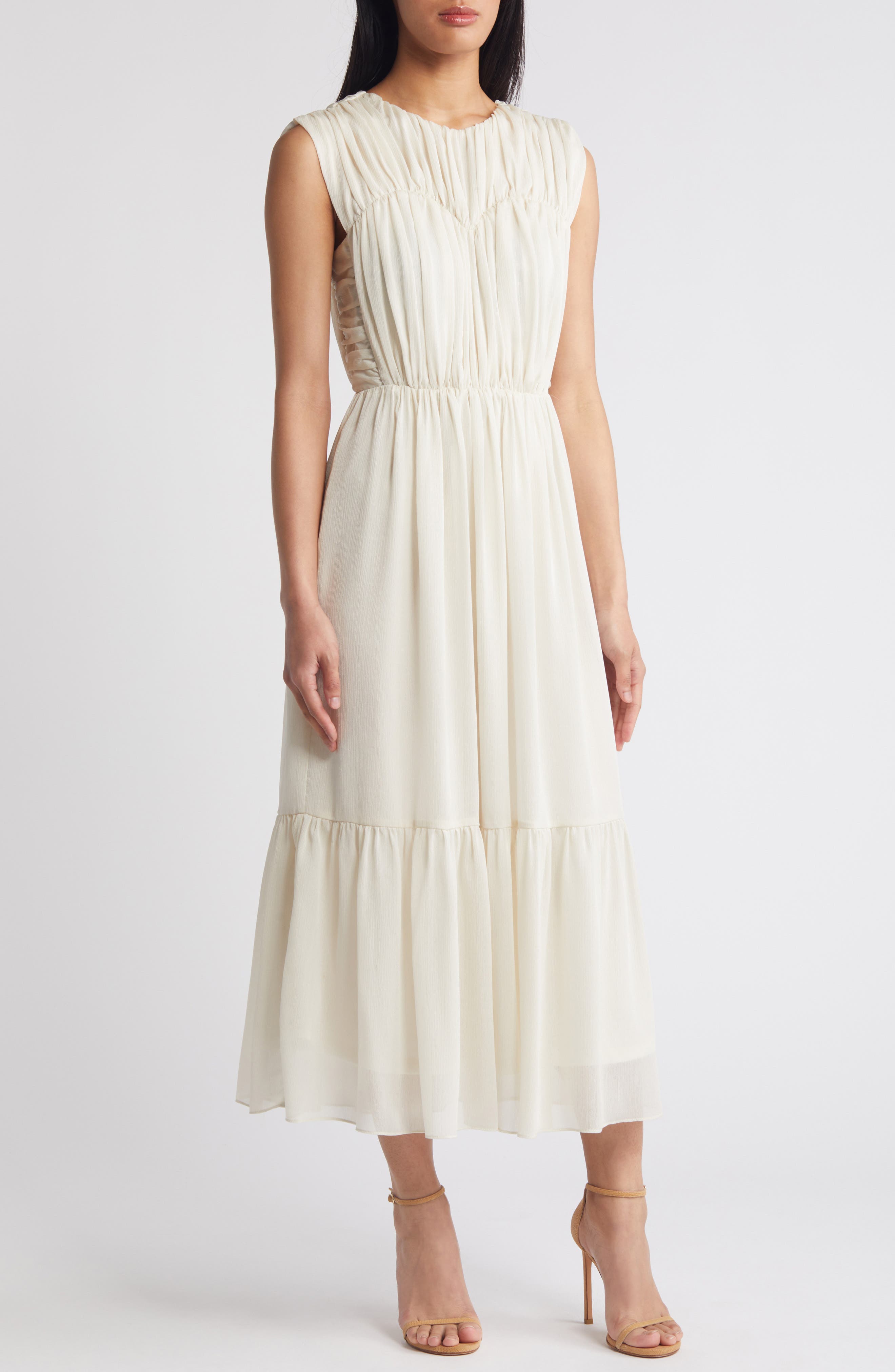 En Saison Cordelia Mixed Media Cotton & Linen Midi Dress | Nordstrom