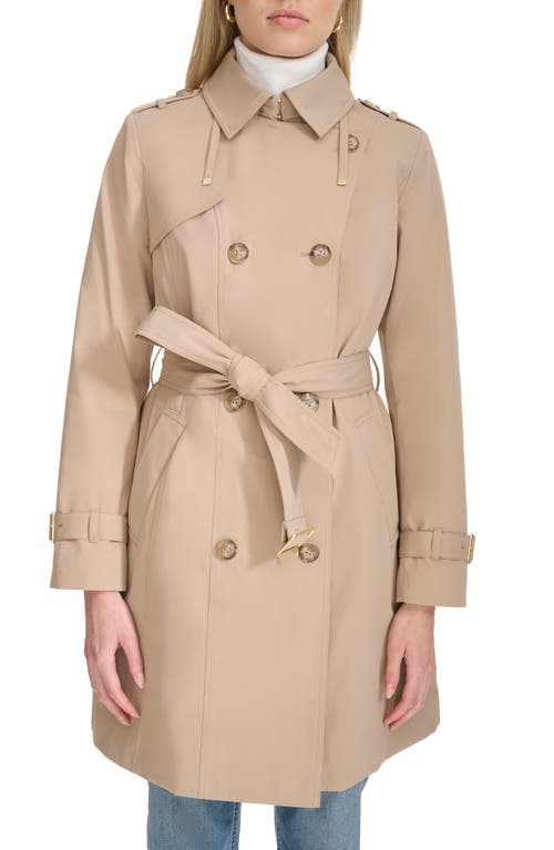 Shop Cole Haan Signature Classic Double Breasted Hooded Trench Coat In Sand