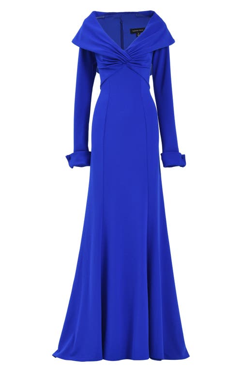 Shop Tadashi Shoji Portrait Collar Long Sleeve Gown In Mystic Blue