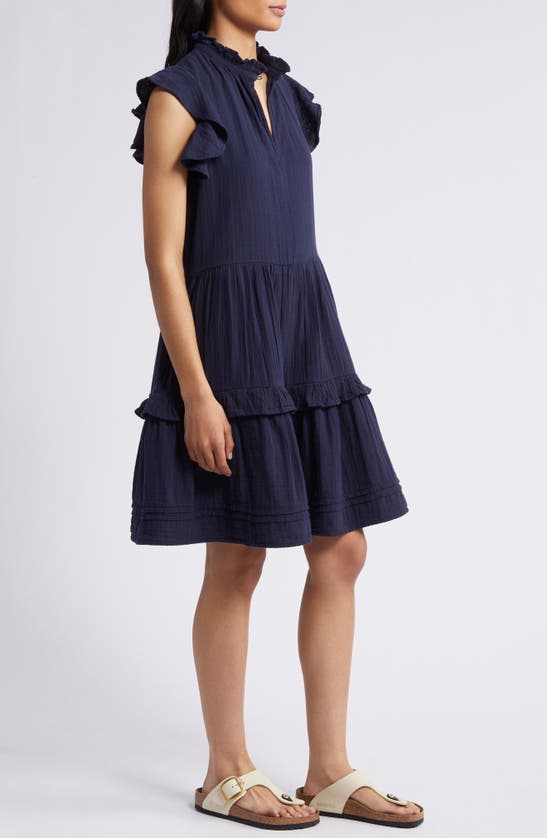 Shop Caslon (r) Ruffle Duo Cotton Gauze Dress In Navy Blazer