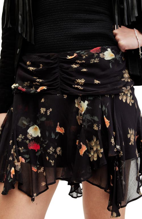 Shop Allsaints Eric Kora Floral Asymmetric Crepe Miniskirt In Black