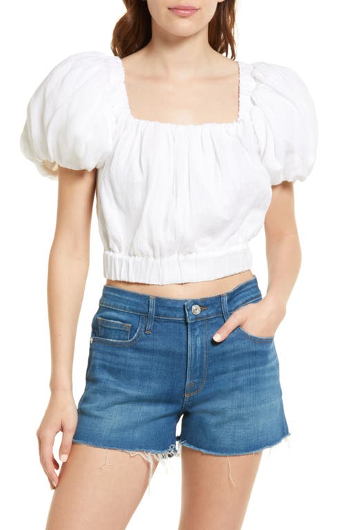 FRAME Ruched Crop Puff Sleeve Blouse Blanc at Nordstrom,