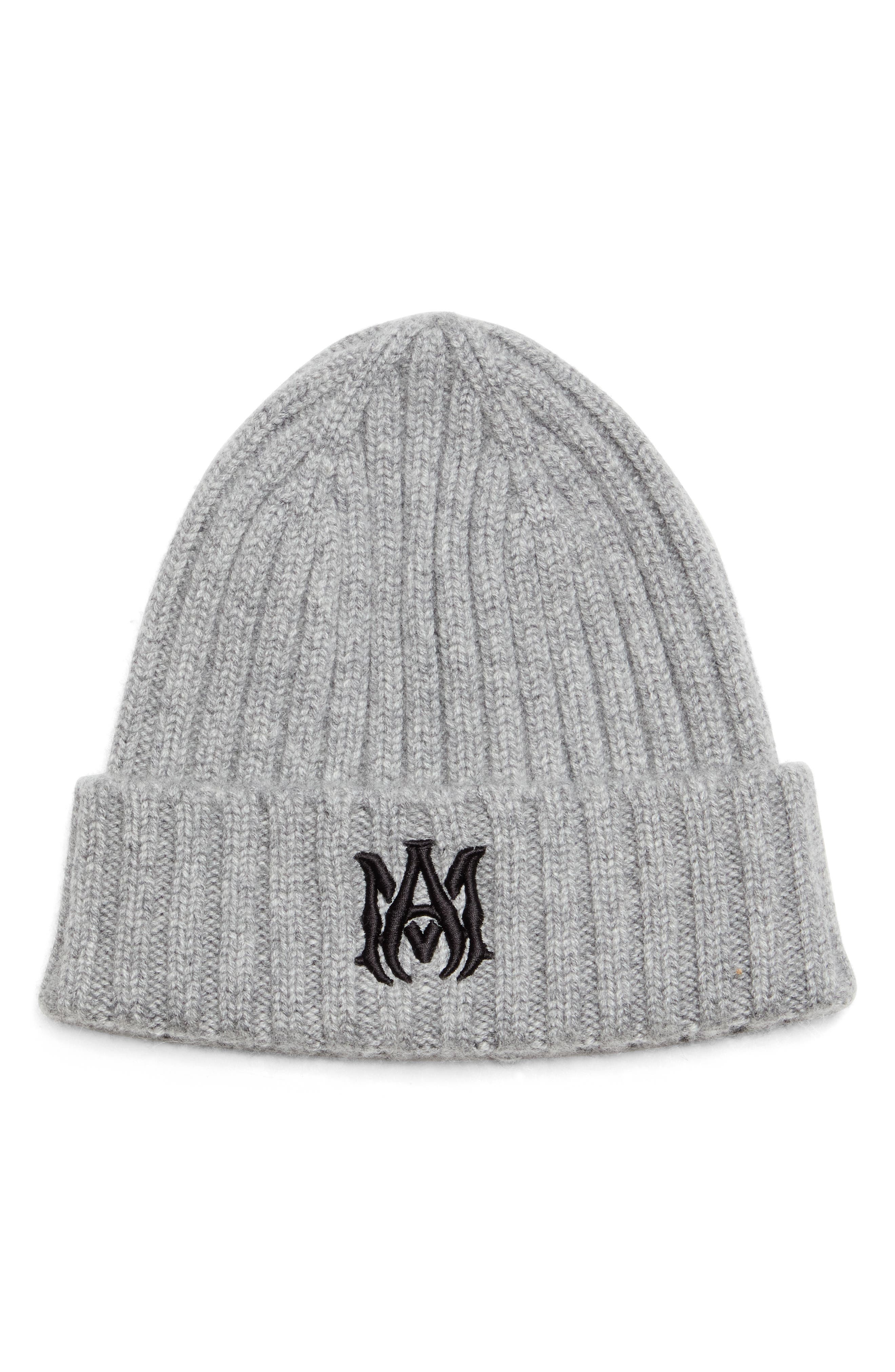 AMIRI Monogram Cuff Cashmere Rib Beanie in Grey | Smart Closet