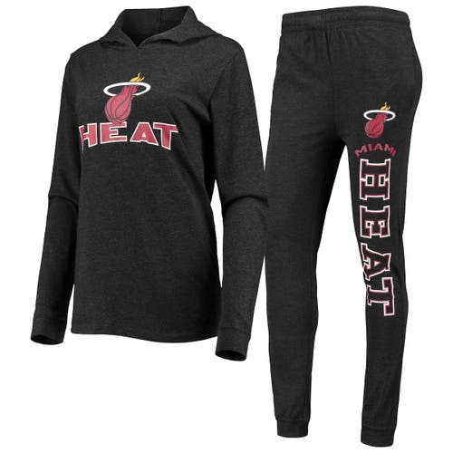 Men's Concepts Sport Heathered Black Miami Heat Pullover Hoodie & Pants Sleep Set