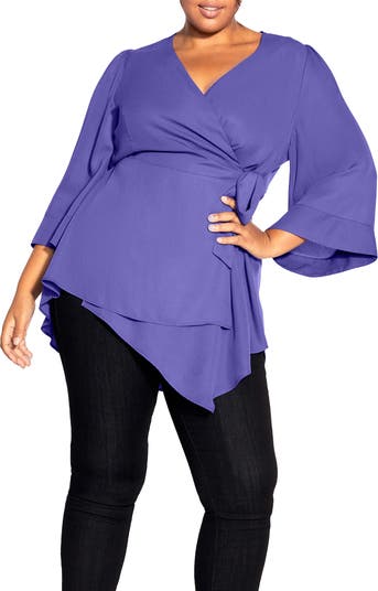 City Chic Shibara Vibes Asymmetric Faux Wrap Top